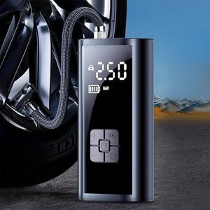Tire Inflator with Pressure Gauge, Corded Digital Model Portable Pump with Lighting, Car Tire Inflator for Vehicle Below 80W 70L/min, ABS Material with Nozzles and Storage Bag