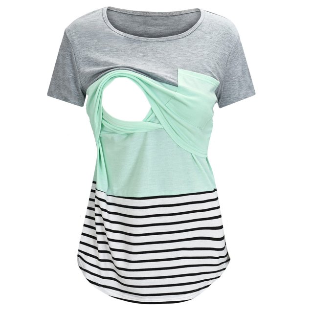 2025 Tenues de Maternité pour Femmes à Manches Courtes d'Automne Femmes Col Rond Rayé Imprimé Fête pour Femmes Hauts d'Infirmière T-Shirt Pantalons de Maternité Grande Taille2X pour