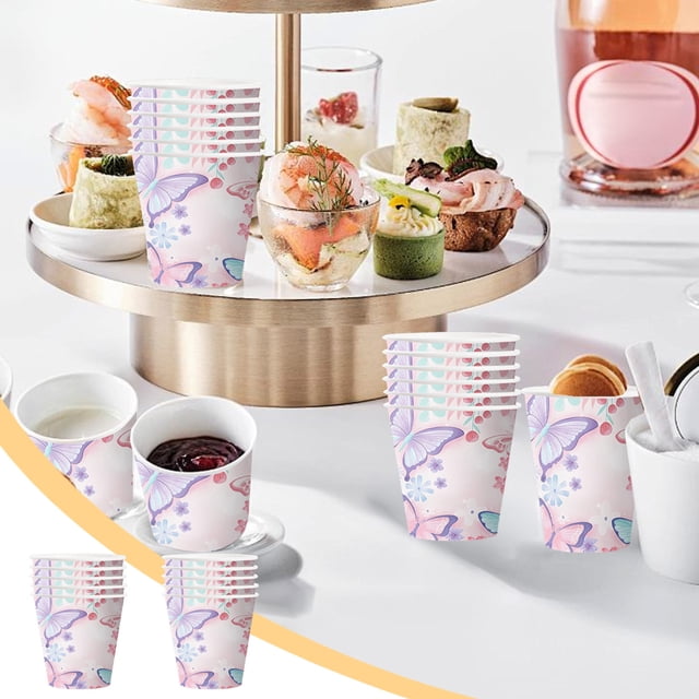 EGNMCR Butterflies Birthday Party Supplies Colorful Tableware Set Of Disposable 10pcs Tableware Paper Cups Butterflies birthday party tableware