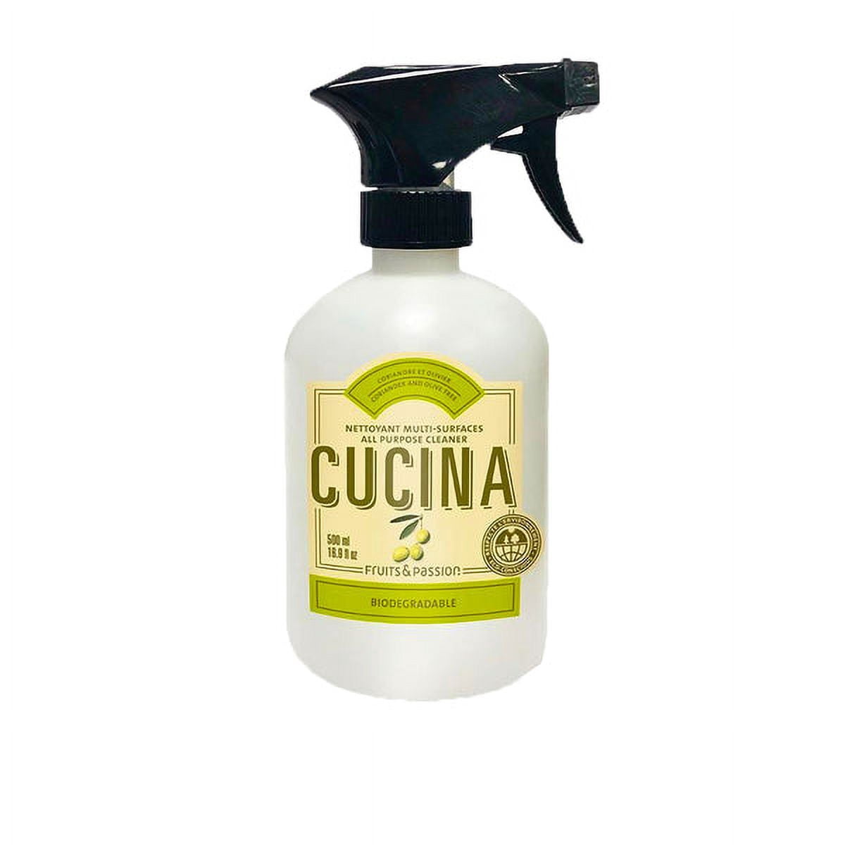 Fruits and Passion Cucina Biodegradable Water Based All Purpose Cleaner Household Multi-Surface Spray Bottle Cleaner 500 Milliliter (Coriander & Olive Tree)