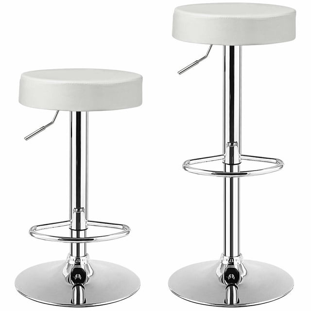 Gymax Tabouret de Bar Pivotant Réglable 2 Pcs en Cuir PU pour Comptoir de Cuisine Chaises de Bar Blanc