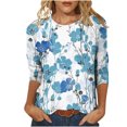 thumbnail image 1 of Pompotops T-shirt Ample Imprimé pour Femme Blouse à Manches 3/4 Col Rond Hauts Décontractés Liquidation, 1 of 5