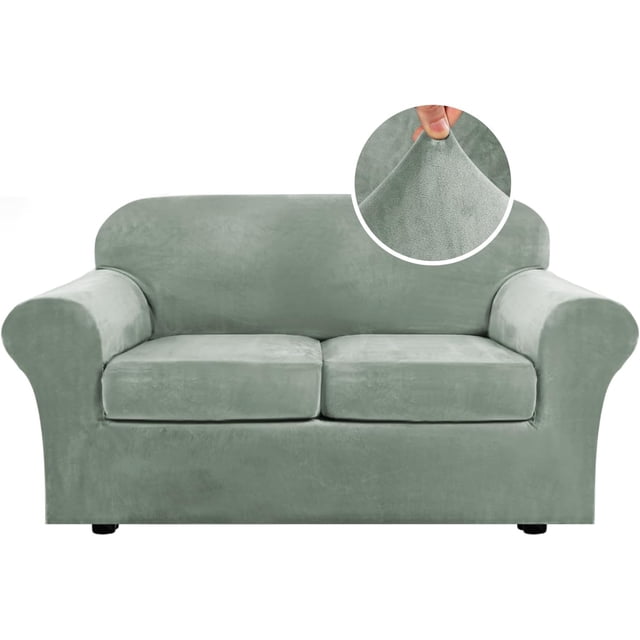 Modern Velvet Plush 4 Piece High Stretch Sofa Slipcover Furniture Protector Form Fit Luxury Thick Sofa Cover, Machine Washable