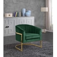 thumbnail image 2 of Meridian Furniture Carter Collection Fauteuil d'Appoint Moderne / Contemporain Rembourré en Velours à Dossier Tonneau avec Base en Acier Inoxydable Doré, Vert, 29 Pouces L x 27.5 Pouces P x 31 Pouces H, 2 of 2