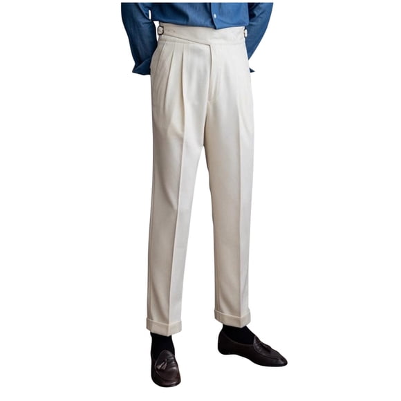 Dagugfen Mens Dress Pants High Waist Ruched Belt Fitting Fashion Vintage Business Casual Formal Pants Suit