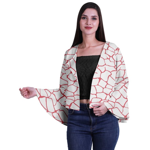 Moomaya Open Front Printed Full Bell Sleeve Short Summer Shrug Cardigan For Women