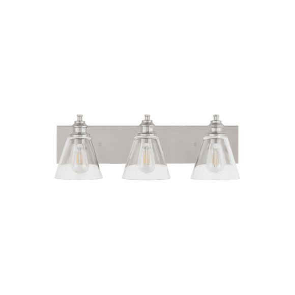 Manor Luminaire de Salle de Bain Industriel de 24 Po à 3 Lumières en Nickel Poli avec Abat-Jour en Verre Clair