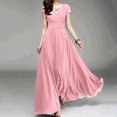 thumbnail image 2 of Ersazi Robe d'Été pour Femmes 2024, Col en V, Couleur, Manches Courtes, Chiffon, Fermeture à la Taille, Robe de Soirée en Liquidation, Rose, G, 2 of 7