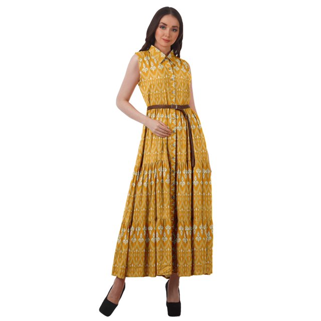 Moomaya Robes à Étages en Rayonne pour Femmes Imprimées Col Classique Robe-Chemise Femmes