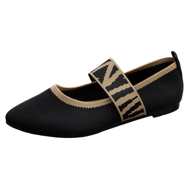 B91xZ Mocassins Tricotés pour Femmes Bout Rond Talon Haut Bloc, Noir 7