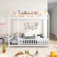 thumbnail image 4 of Gymax Twin Size House Bed w/ Roof & Full-length Safety Guardrail Playhouse Bed Frame White, 4 of 10