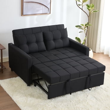 BIGSYY Canapé-Lit Convertible 3-en-1 de 52 Pouces en Lin avec Lit Escamotable, Dossier Réglable en Continu et Poche Latérale - Noir