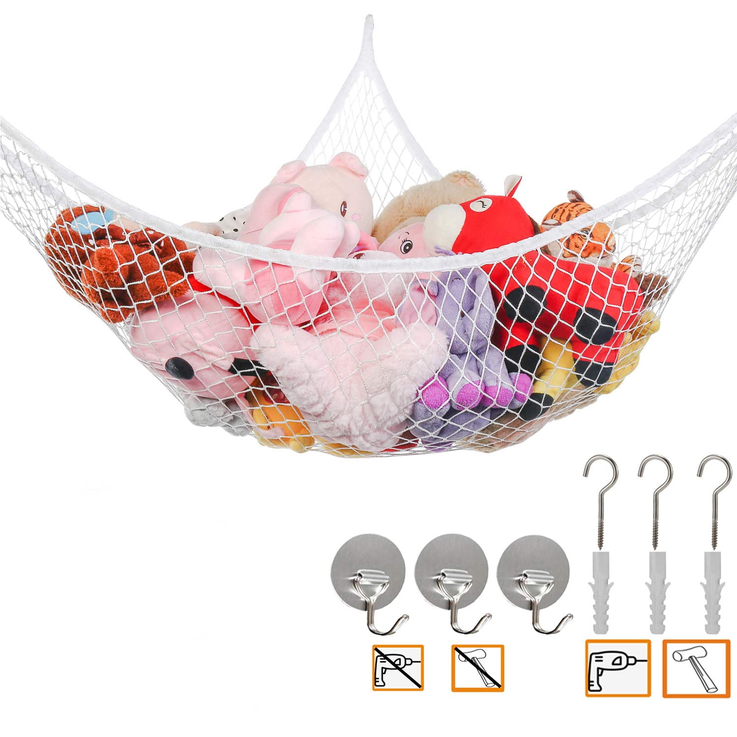Jiarry Toy Hammock, Stuffed Animal Hammock, Plush Toy Storage Hammock Net, 70 Inch Jumbo Mesh Toy Net Holder, Wall Sling Corner Mesh Net Organizer For