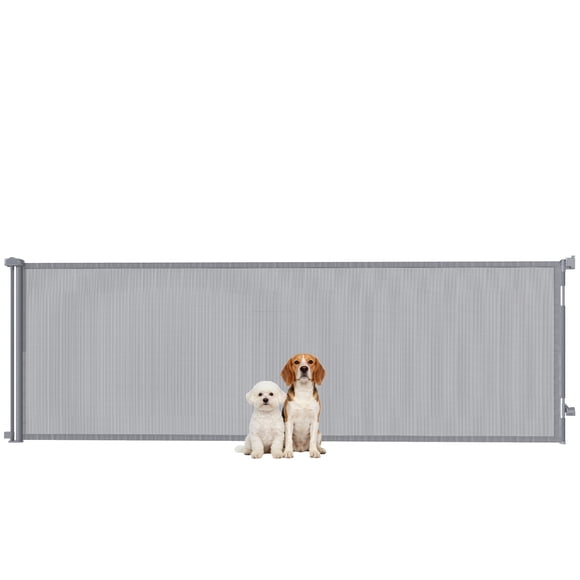 PawHut Retractable Dog Gate, Extends to 122" Wide, Mesh Pet Gate