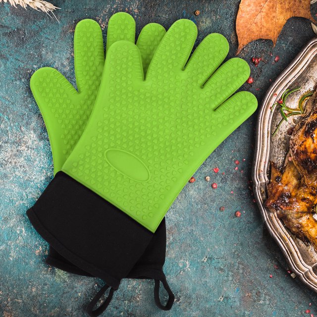 Unique Bargains Gants de Four en Silicone Résistants à la Chaleur 1 Paire Vert