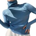 thumbnail image 3 of MesaSe Femmes Tricot Côtelé Tops Manches Longues Col Roulé Couleur Unie Slim Fit Pull, 3 of 4