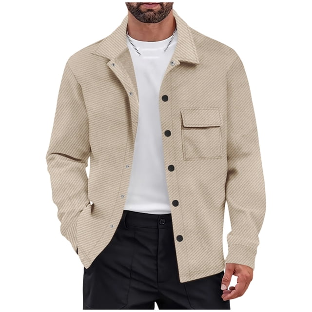 Lovzfmll Veste Décontractée pour Homme à Revers Cranté, Boutonnée devant, Détail de Poche, Kaki, m