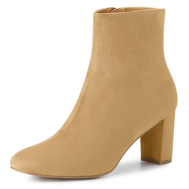 Unique Bargains Bottines à Talon Épais à Fermeture Éclair pour Femmes