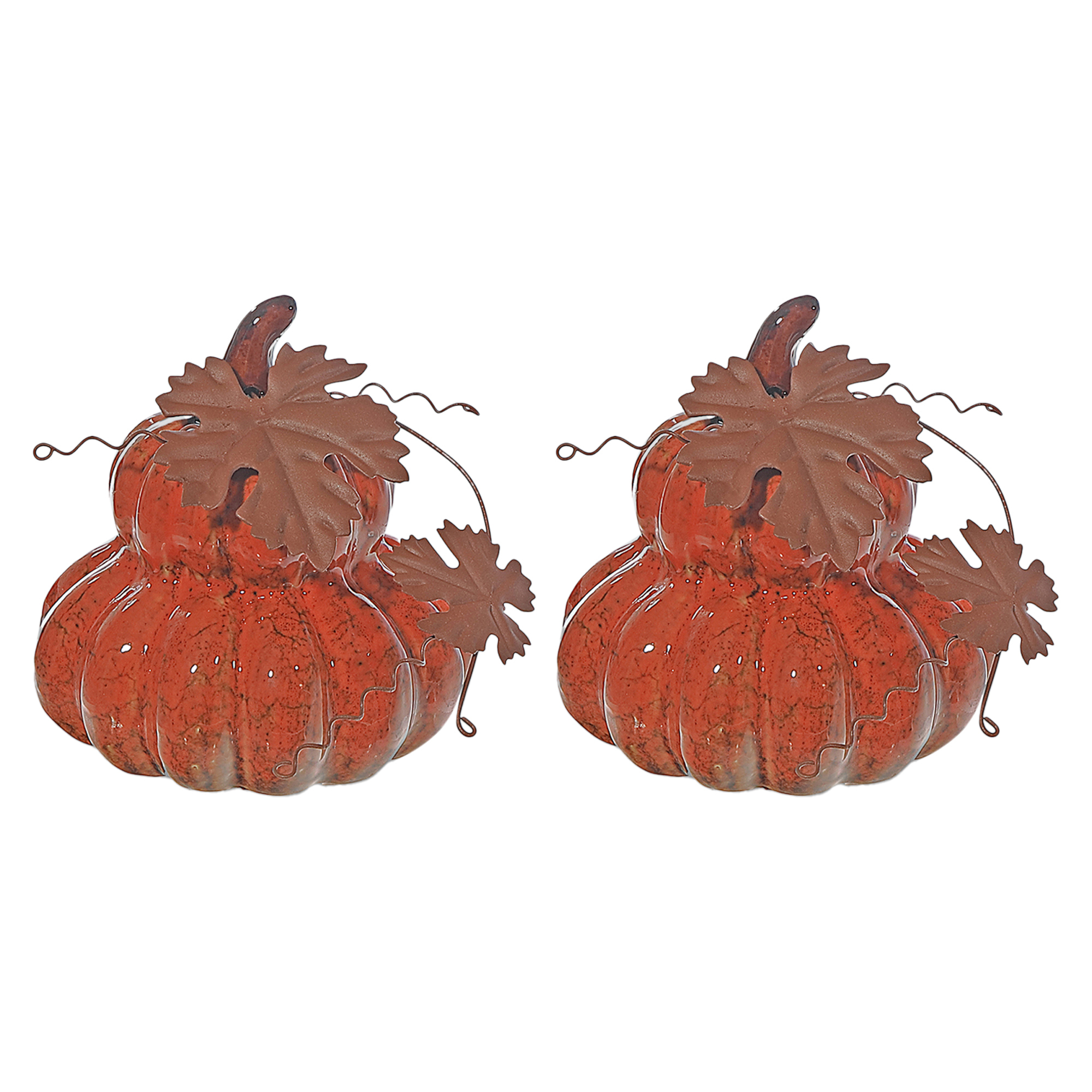 Décor De Citrouilles Empilées En Porcelaine (Orange) - Lot De 2