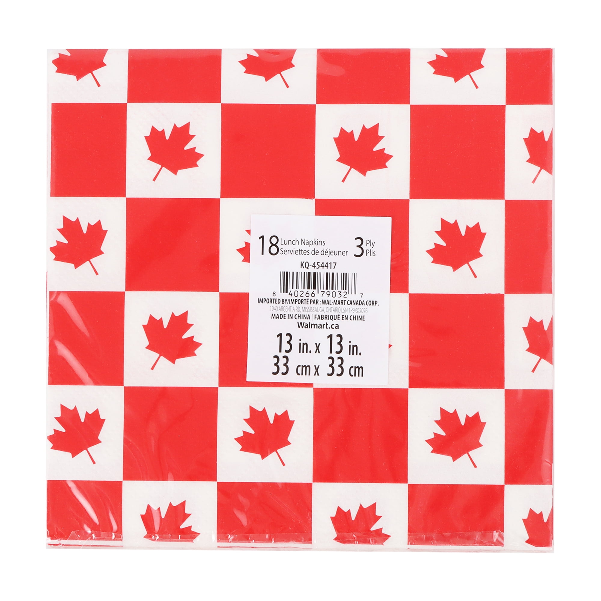 Way to Celebrate! Serviettes de table en papier feuilles d'érable rouge, 6,5 pouces, 18 ct
