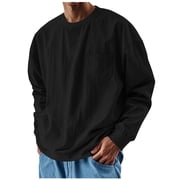 Cfhntfmh T-shirts surdimensionnés pour hommes Vintage Lavés Casual Pocket Tee Long Sleeve Crewneck Spring Tops Big and Tall