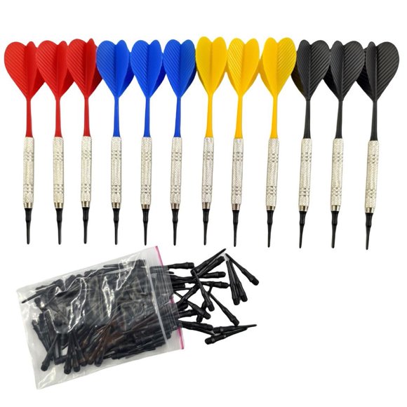 Soft Tip Darts Set |12 pc Bar Darts | Black 2BA Tips | 3 of Each Color| Fun Darts for 4 Players on Electronic/Plastic Dartboard-c-12pcs