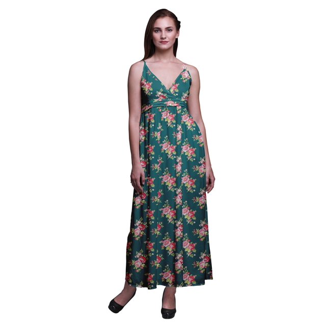 Bimba Robe Longue Maxi d'Été à Imprimé Floral pour Femme à Col en V Tenue de Villégiature de Vacances-Petit