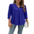 thumbnail image 4 of Blouses à Manches 3/4 Col en V pour Femmes Chemise Boutonnée Printemps Ample Décontractée Mode Urbaine, 4 of 7