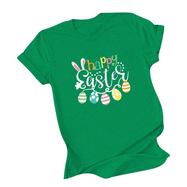 AMERTEER T-Shirt Joyeuses Pâques pour Femmes Col Rond Manches Courtes Coupe Ample Décontractée Imprimé Bunny