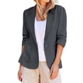 thumbnail image 2 of IMENGL Linen Casual 3/4 Stretchy Ruched Sleeve Lightweight Work Office Jacket, Gray 4XL, Size M-5XL, 2 of 9