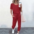 thumbnail image 2 of Yuyuzo Womens Workout Sets 2 Piece Short Sleeve Crew Neck T-Shirts Drawstring Jogger Pants with Pockets, 2 of 5