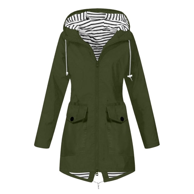 Kcodviy Manteau de Pluie Uni pour Femme, Veste à Col Roulé à Capuche pour Femme, Manches, Décontracté, Extérieur, Grande Taille, Chandail à Capuche pour Femme, Coupe-Vent Décontracté, Manteau Ample