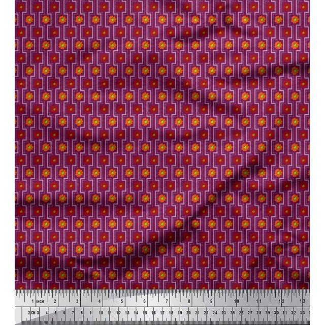 Soimoi Silk Fabric Artistic Floral Printed Fabric 1 Yard 42 Inch Wide