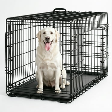 Yaheetech 42" Foldable Metal Dog Crate with 2 Doors and Pull Out Tray, Black