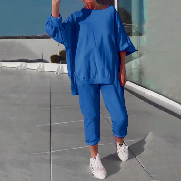 Amzcrzy Sweatsuits Women 2 Piece Outfit Outfits Women's Sports Tracksuits Long Sleeve Pullover Round Neck Sweatshirt and Sweatpants Suit Two Piece Sets for Women Fall Loungewear Sets Woman