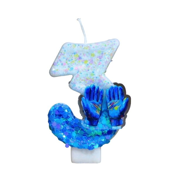 Goleeg White and Blue Birthday Candles Number 3, Glitter Number Candle Cake Decorations for Birthday Wedding Anniversary Party Supplies
