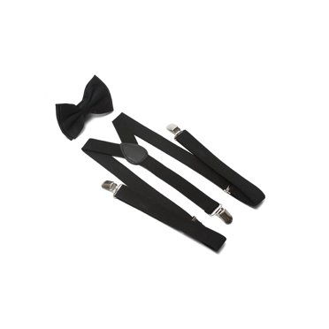 Black Bowtie And Suspenders Combo Package Set Adult Unisex Wedding Prom Tux Suit