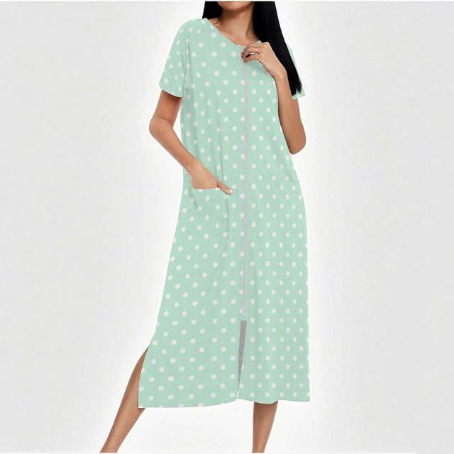 Womens Bathrobe, Zip Up Robe For Women Long Housecoat Knit Bathrobes Full Lengthgradient Color Nightgown With Pockets, Womens Gifts, L