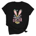 thumbnail image 4 of UPPADA Femmes Joyeuses Easter T-Shirt Bunny Rabbit T-Shirt Graphique Manches Courtes Lettres Amusantes Imprimées Chemises Manches Courtes Col Rond Tuniques Hauts Noir,G, 4 of 5