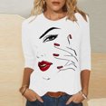 thumbnail image 2 of Penkiiy Hauts pour Femmes Mode Femmes T-shirt Imprimé Mi-Long Manches 3/4 Blouse Col Rond Hauts Décontractés Blanc Vêtements Y2K, 2 of 4
