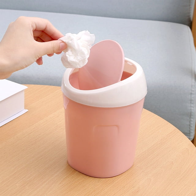 RRJ Desktop Trash Can, Shake Lid Plastic Waste Bin, Mini Office Desk Garbage Can, Car Home Kitchen Restaurant Storage Container, Small Space Trash Basket