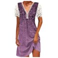 thumbnail image 1 of Cameland Robe Ample pour Femme à Col en V, Mode Décontractée, Style Élégant, Chandail à Manches Courtes, Imprimé en Dentelle, 1 of 7