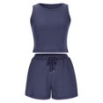 thumbnail image 3 of ShomPort Womens 2PC Matching Set Sleeveless Round Collar Crop Tops High Elastic Waisted Drawstring Shorts Comfort Athletic Outfits, 3 of 6