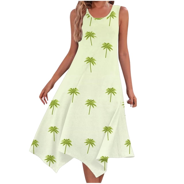 Ovzne Robes d'Été pour Femmes Robe pour Femme Femme Mode Été Plage Imprimé Poches Camisole Col Rond Sans Manches Robes Camisole Robe pour Femmes Imprimée Liquidation