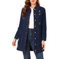 thumbnail image 1 of INSPIRE CHIC Veste en Denim Longue Décontractée pour Femme à Manches Longues, Boutonnée, Usée, S Bleu Foncé, 1 of 6
