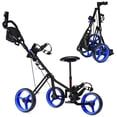 thumbnail image 1 of Costway Chariot de Golf Pliable à 3 Roues à Pousser et Tirer avec Siège, Tableau de Bord, Sac, Bleu, 1 of 10