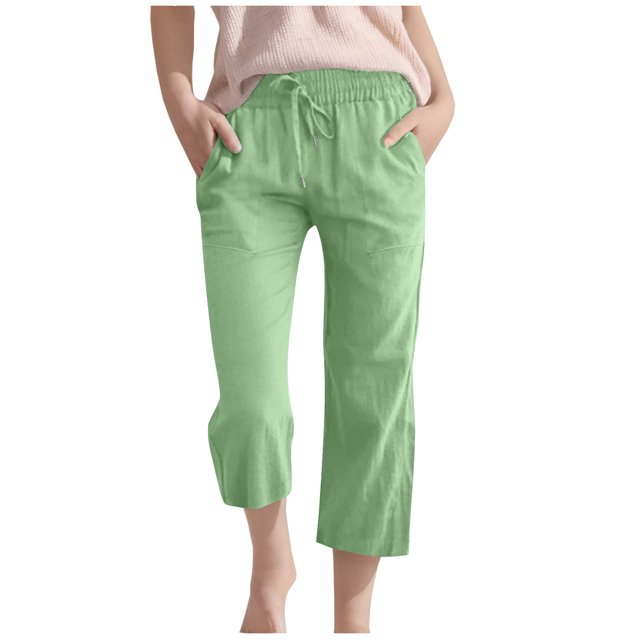 Plebaso Pantalons Capris Garçons Filles Coton Lin Cordon de Serrage Pantalons Décontractés Légers Raccourcis avec Poches