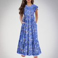 thumbnail image 2 of Yanlir Robe Décontractée d'Été pour Filles, Manches Courtes, Col Rond, Imprimé Mode, Robe Trapèze avec Poches pour Confort Quotidien 6-13 Ans (Bleu#3, 10-11 Ans), 2 of 7
