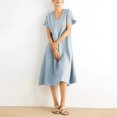 thumbnail image 3 of XiYing Robes Décontractées pour Femmes, Robe Courte Unie à Col en V pour Femmes, Manches Longues avec Poche, Coupe Estivale Décontractée, Tissu Extensible Doux, Longueur Régulière, un Paquet, 3 of 5