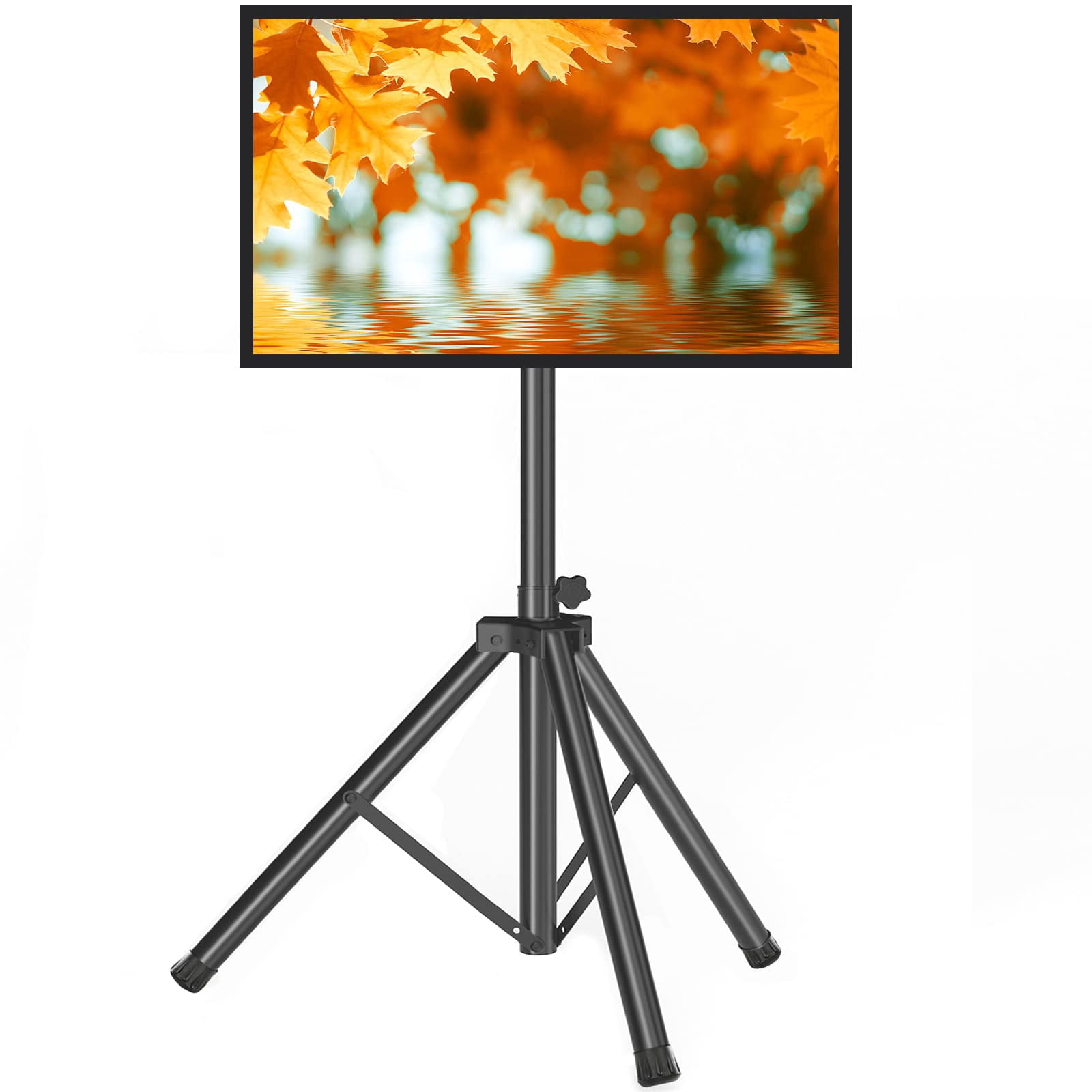 Tripod TV Stand for 23-75 inch Flat Screen/Curved TVs up to 100 lbs, Outdoor TV Stand with 15 Tilt, Height Adjustable Portable TV Stand with Safety Design, Max VESA 600x400m, Black